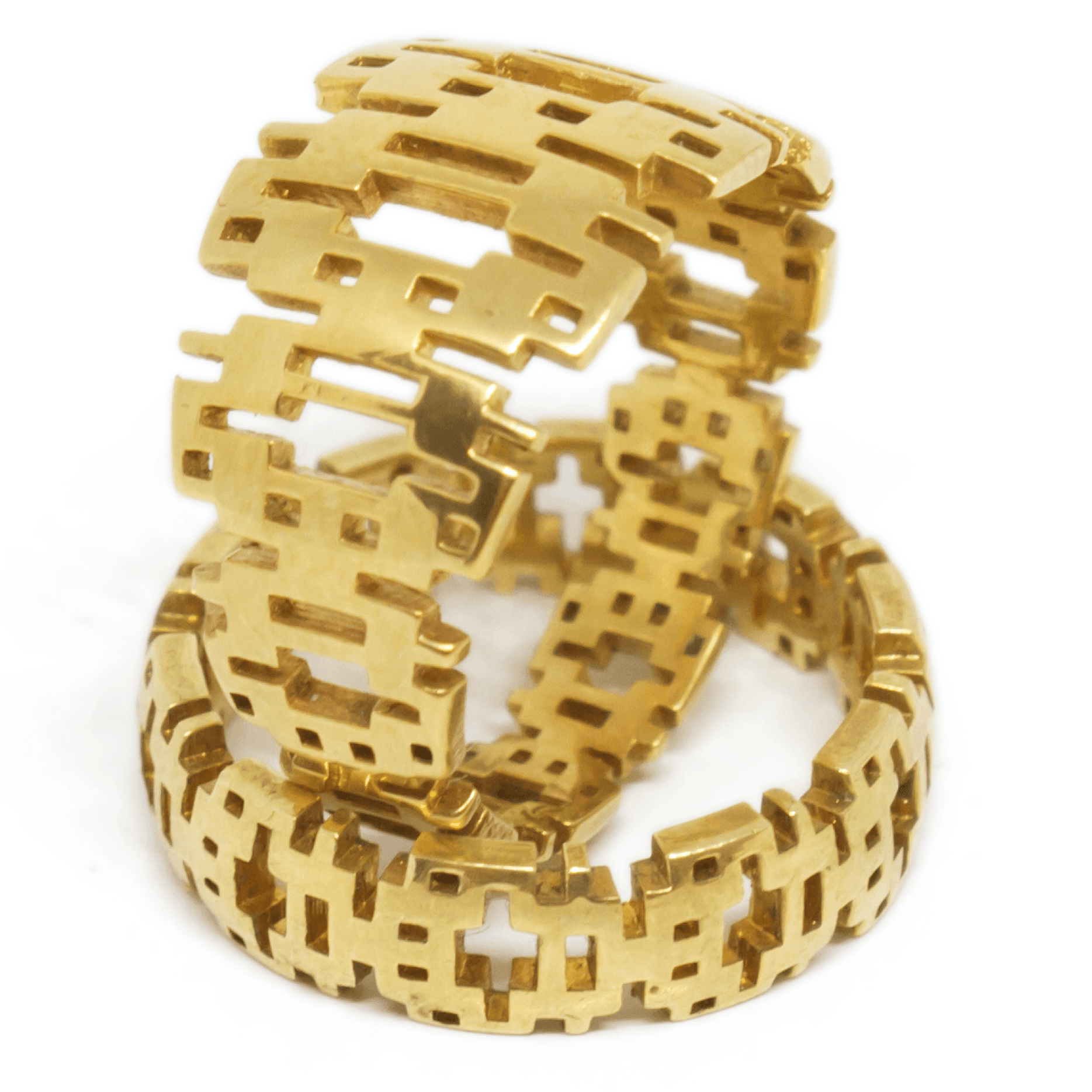Macro detail of the pixel-parametric gold rings